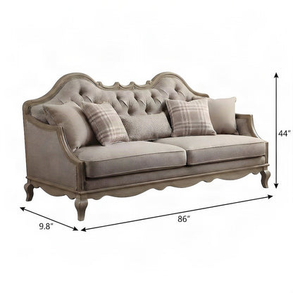 Chelmsford Cotton-Poly Fabric Sofa with 5 Throw, Beige Fabric & Antique Taupe