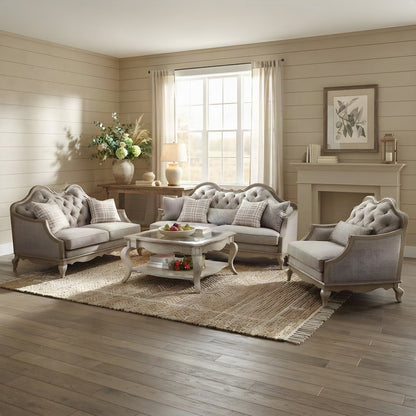 Chelmsford Cotton-Poly Fabric Sofa with 5 Throw, Beige Fabric & Antique Taupe