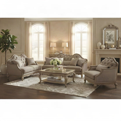 Chelmsford Cotton-Poly Fabric Sofa with 5 Throw, Beige Fabric & Antique Taupe