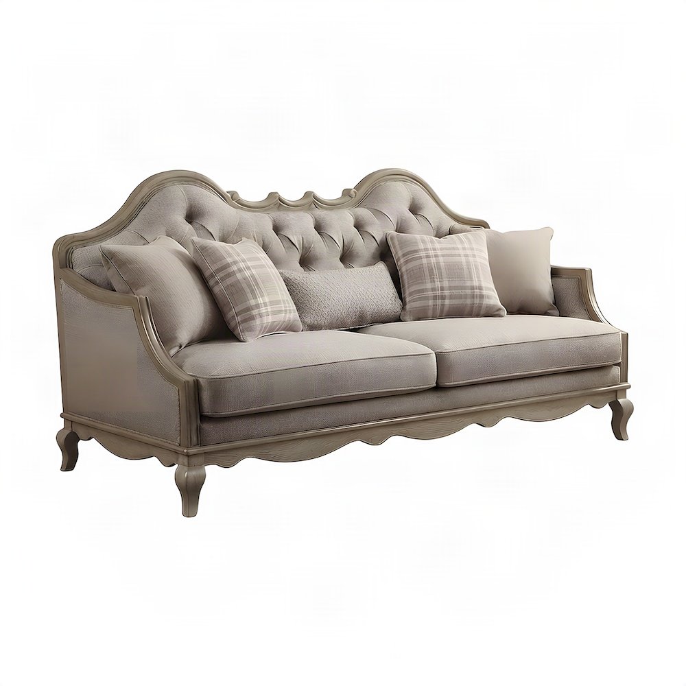 Chelmsford Cotton-Poly Fabric Sofa with 5 Throw, Beige Fabric & Antique Taupe