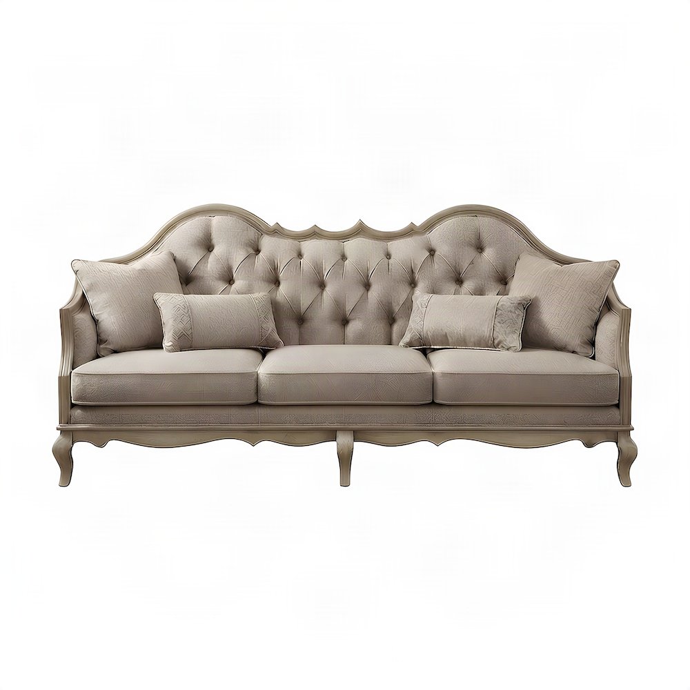 Chelmsford Cotton-Poly Fabric Sofa with 5 Throw, Beige Fabric & Antique Taupe