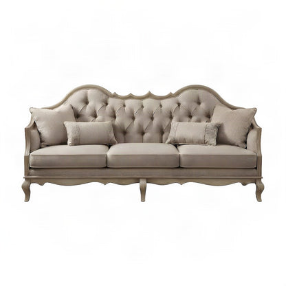 Chelmsford Cotton-Poly Fabric Sofa with 5 Throw, Beige Fabric & Antique Taupe