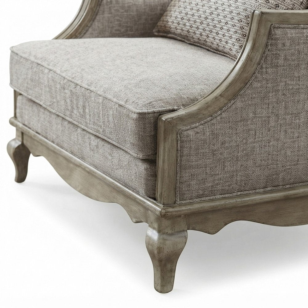 Chelmsford Cotton-Poly Fabric Sofa with 5 Throw, Beige Fabric & Antique Taupe