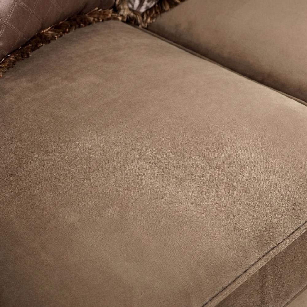 Velvet-Upholstered Loveseat with 4 Throw Pillows, Antique Silver
