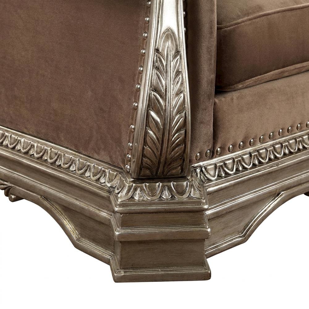 Velvet-Upholstered Loveseat with 4 Throw Pillows, Antique Silver