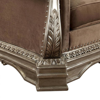 Velvet-Upholstered Loveseat with 4 Throw Pillows, Antique Silver