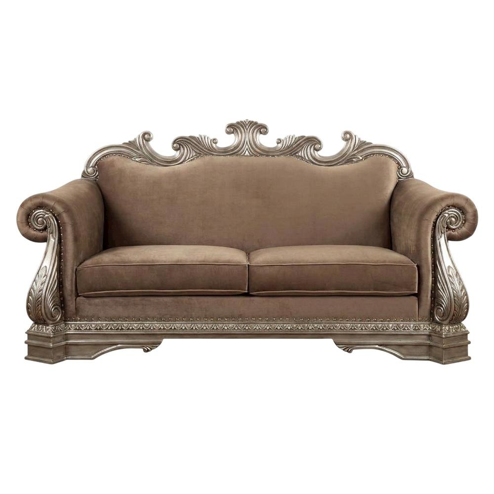 Velvet-Upholstered Loveseat with 4 Throw Pillows, Antique Silver