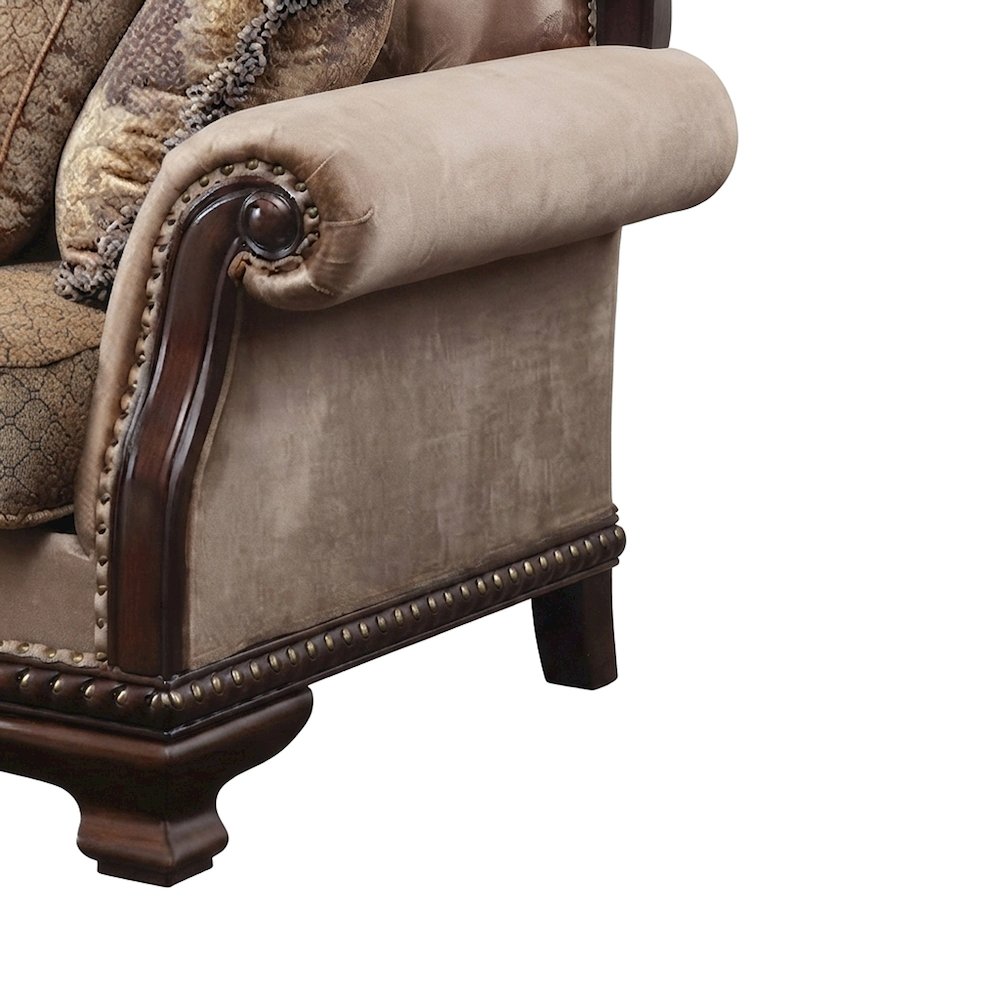 Fabric-Upholstered Transitional Sofa and Couch with 5 Pillows, Fabric & Espresso