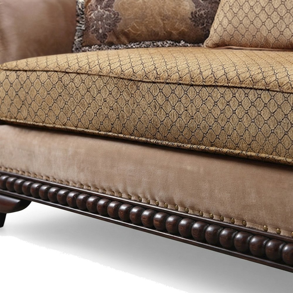 Upholstered Loveseat Sofa with 3 Accent Pillows, Small Couch, Fabric & Espresso