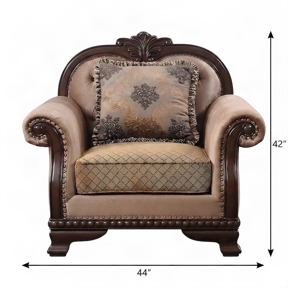 Upholstered Accent Chair with Pillow and Wood-Frame Armchair, Fabric & Espresso