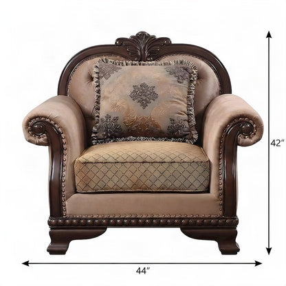 Upholstered Accent Chair with Pillow and Wood-Frame Armchair, Fabric & Espresso