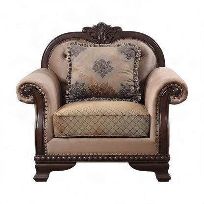 Upholstered Accent Chair with Pillow and Wood-Frame Armchair, Fabric & Espresso