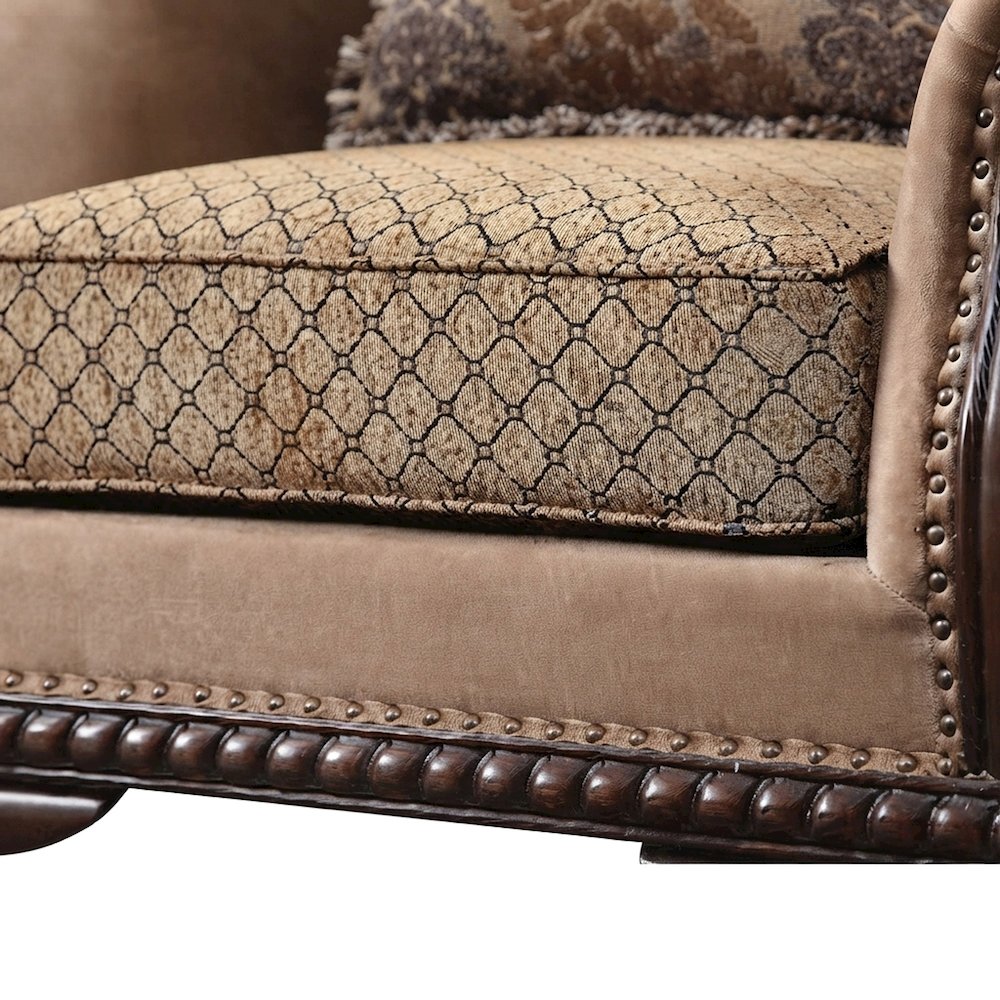 Upholstered Accent Chair with Pillow and Wood-Frame Armchair, Fabric & Espresso