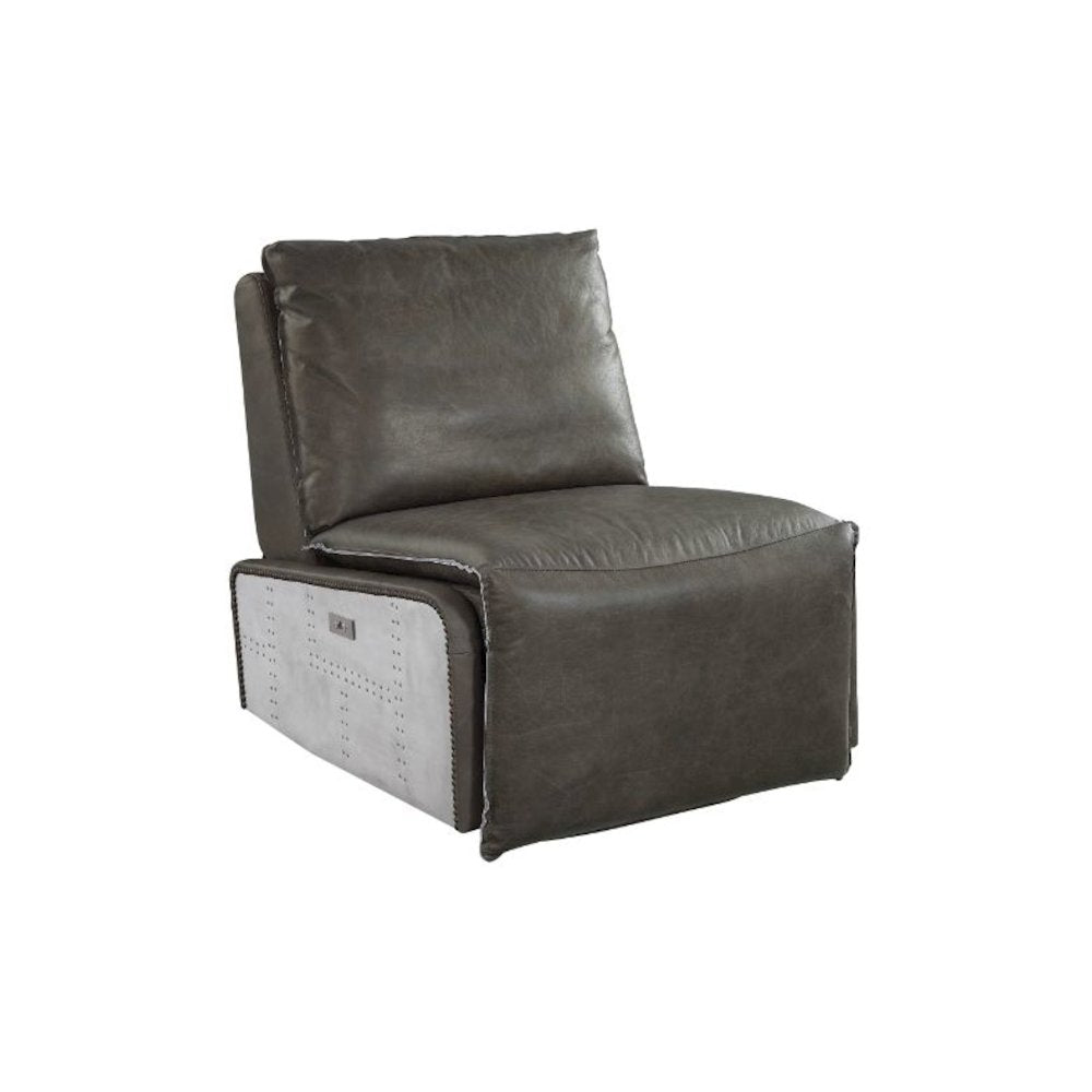 Metier Power Motion Recliner Gray Top Grain Leather & Aluminum