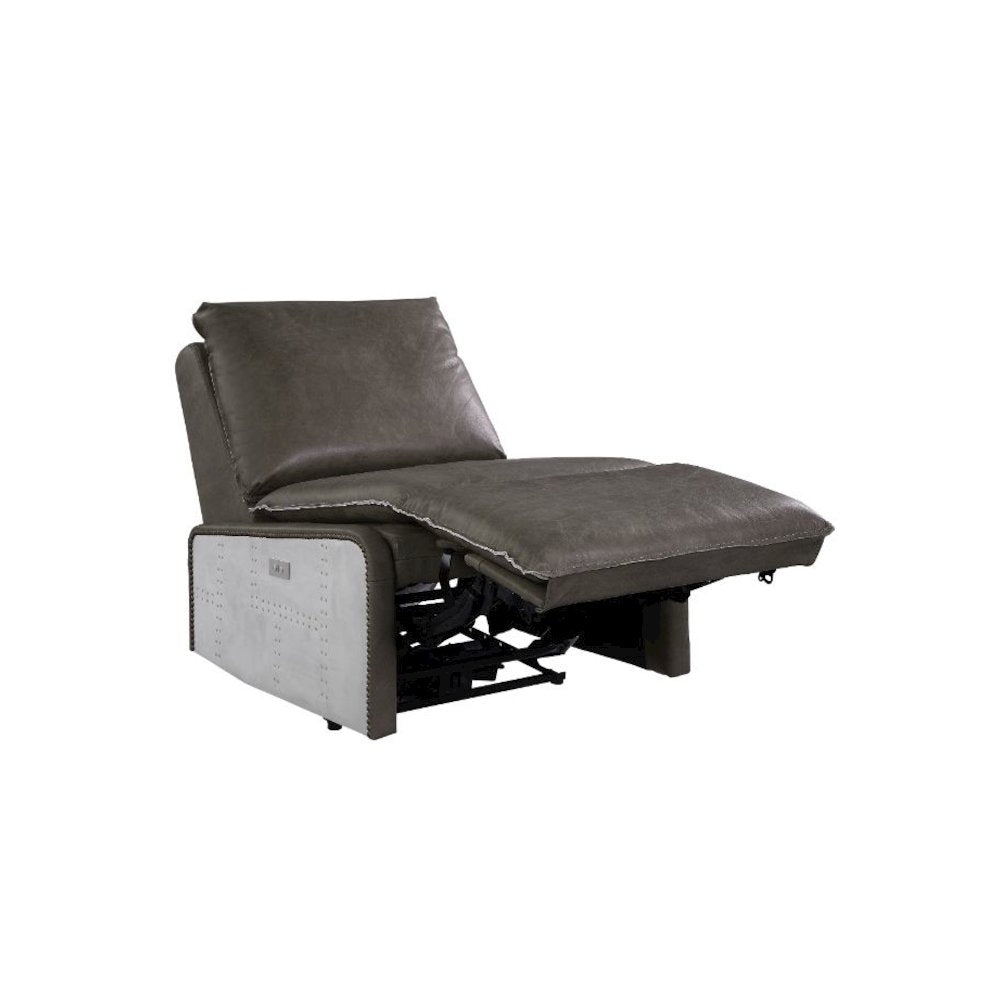Metier Power Motion Recliner Gray Top Grain Leather & Aluminum