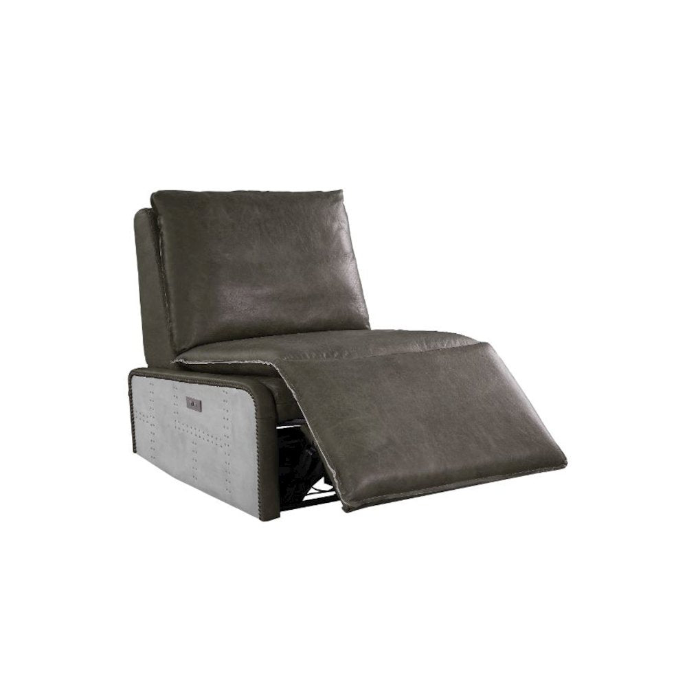 Metier Power Motion Recliner Gray Top Grain Leather & Aluminum