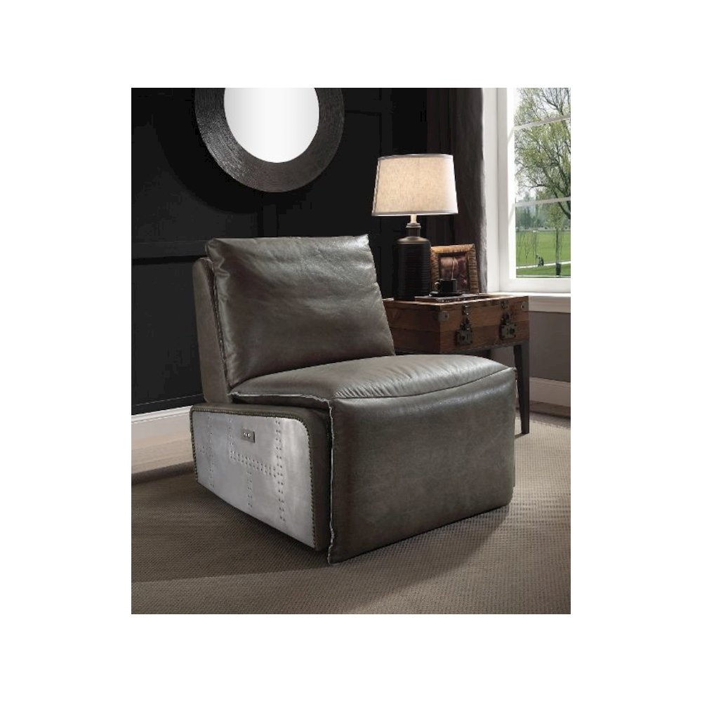 Metier Power Motion Recliner Gray Top Grain Leather & Aluminum