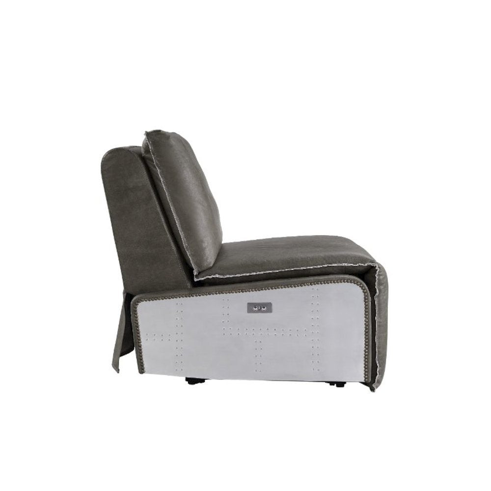 Metier Power Motion Recliner Gray Top Grain Leather & Aluminum