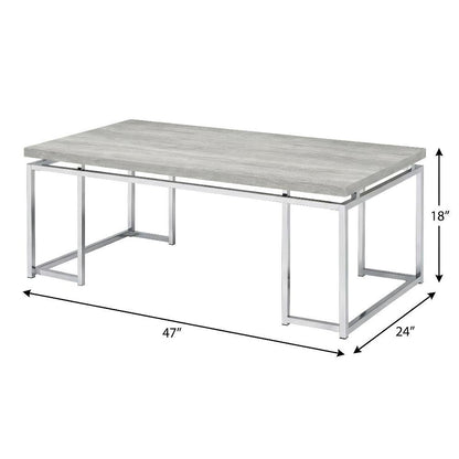 Oak Finish and Chrome Coffee Table with Metal Frame and Veneer Surface