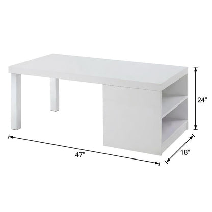 White Rectangular Coffee Table with High Gloss Wood and Chrome Accents