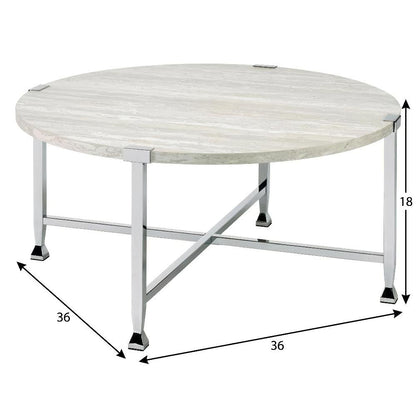 Coffee Table White Oak Chrome Metal Tube Paper Veneer Wood Surface