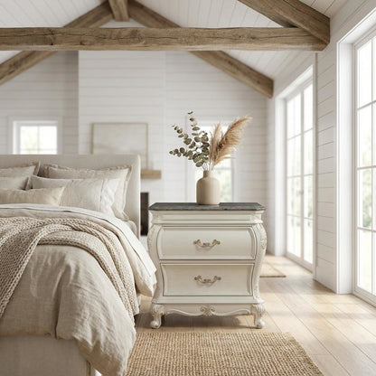 Pearl White Nightstand with Granite Top and Modern Design