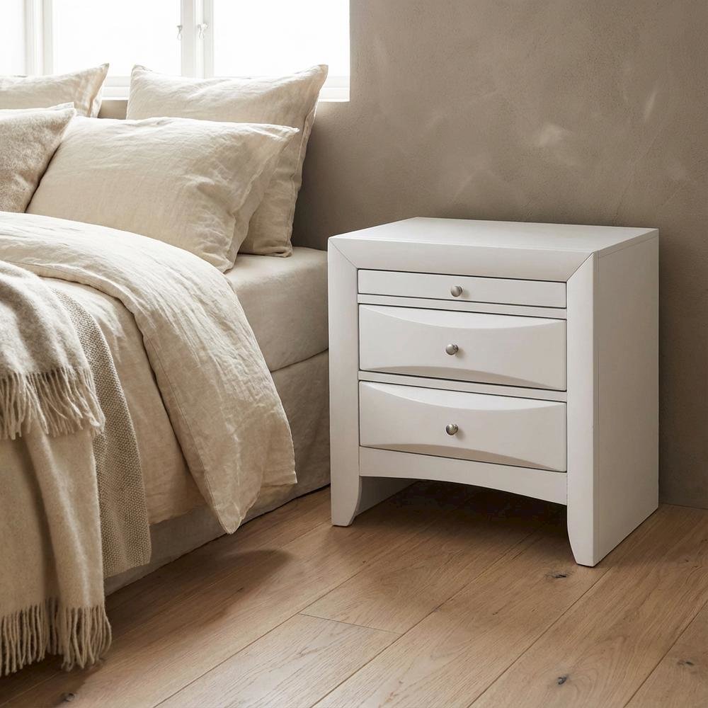 White Bedroom Nightstand with Rectangular Design for Modern Style