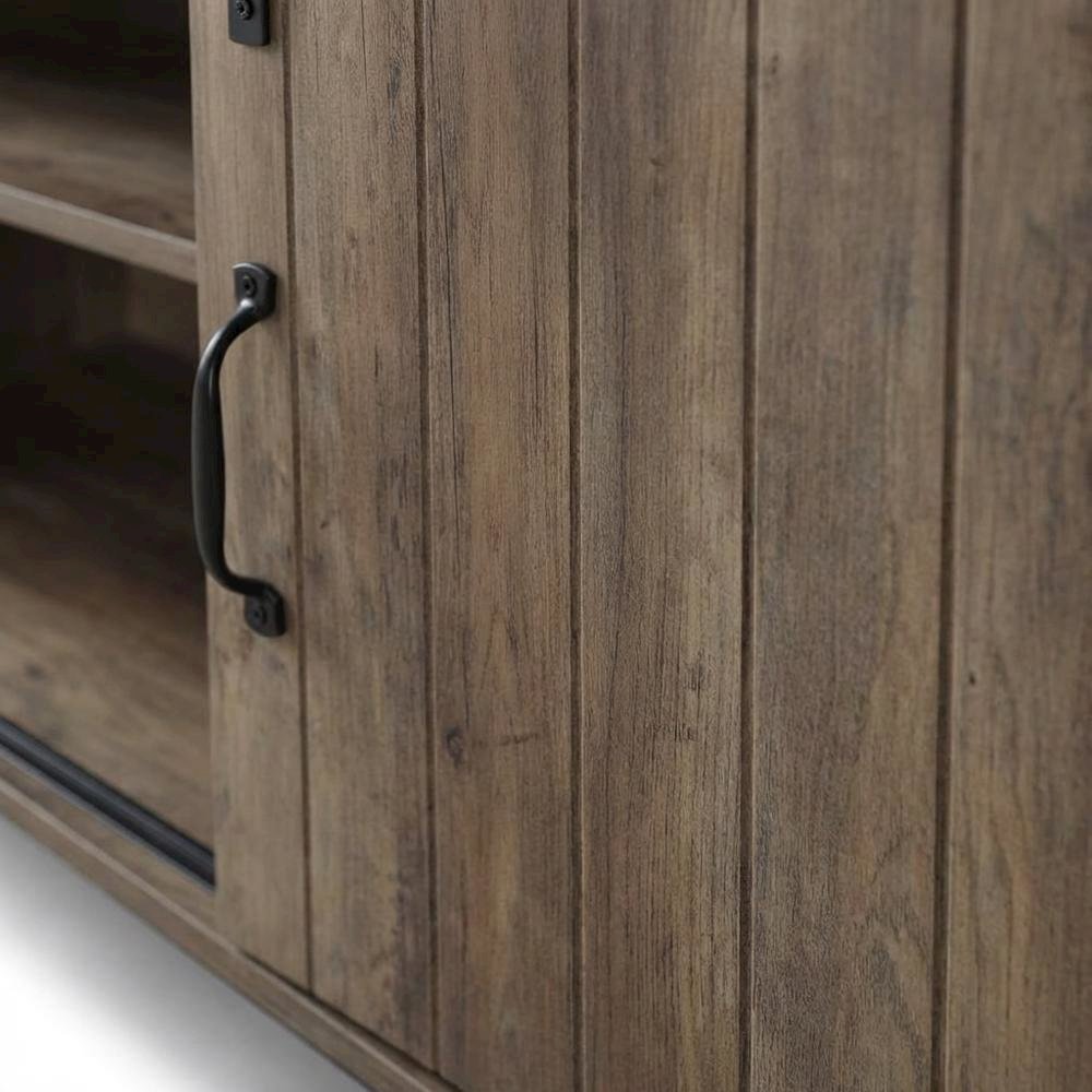 Industrial TV Stand in Rustic Oak & Black Finish with MDF, Metal, Veneer