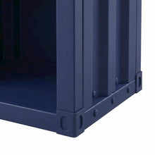Blue metal nightstand with USB port and modern design
