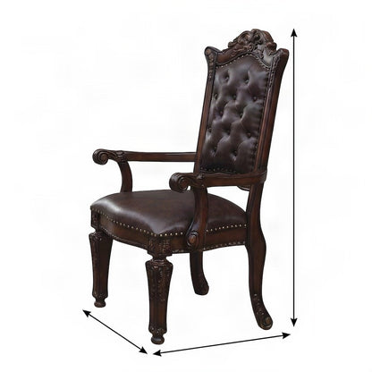 PU Leather Accent Armchair with Cherry Finish Frame, Gold, Set of 2