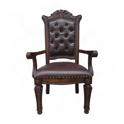 PU Leather Accent Armchair with Cherry Finish Frame, Gold, Set of 2
