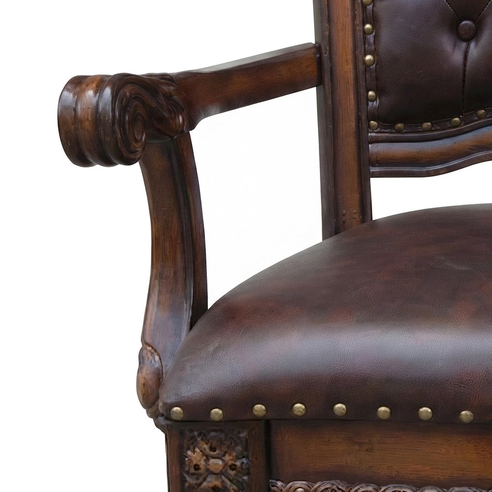 PU Leather Accent Armchair with Cherry Finish Frame, Gold, Set of 2