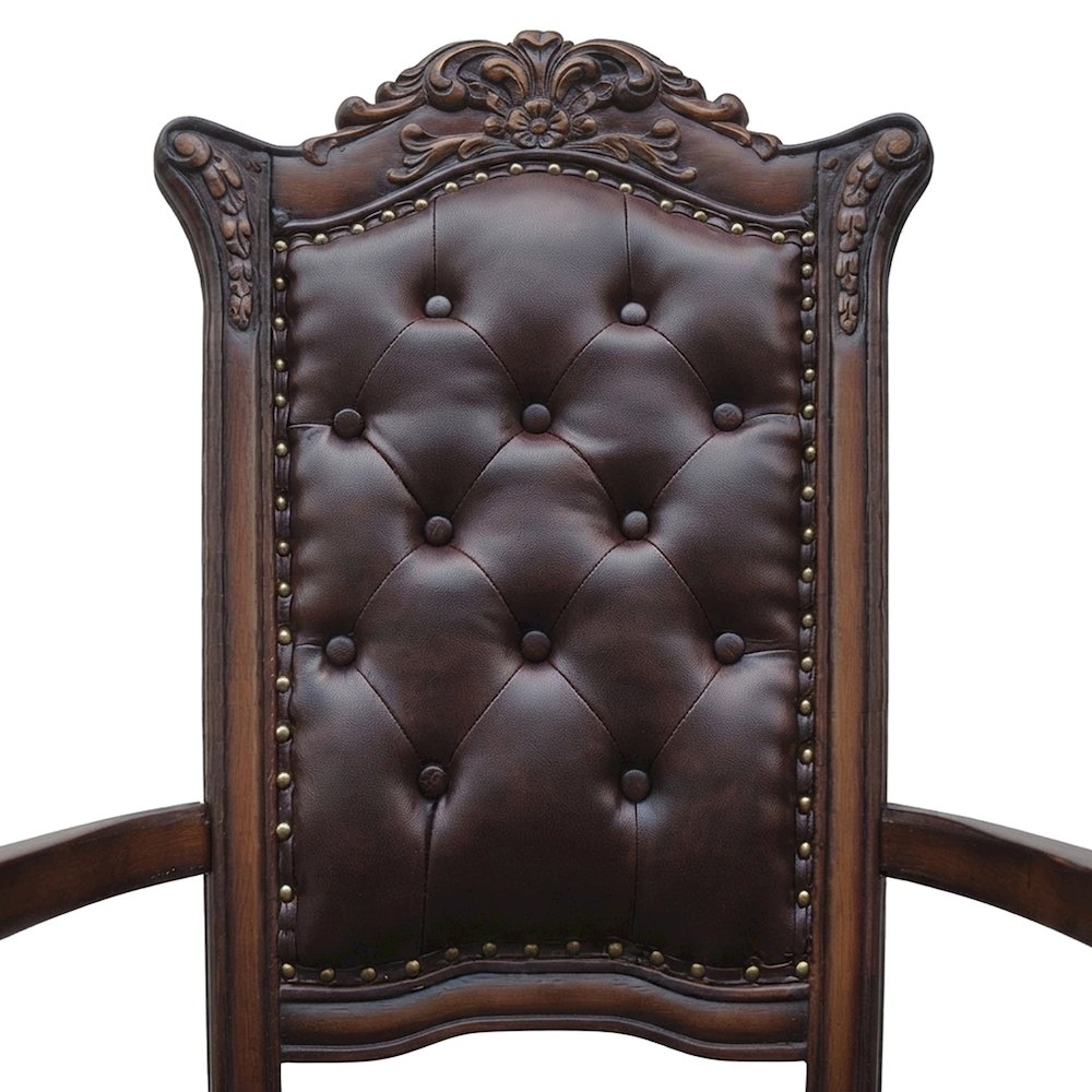 PU Leather Accent Armchair with Cherry Finish Frame, Gold, Set of 2