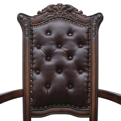PU Leather Accent Armchair with Cherry Finish Frame, Gold, Set of 2