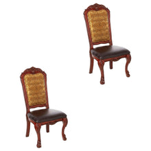 PU Leather Dining Chair with Floral Fabric Back, Synthetic Leather & Cherry Oak, Set of 2