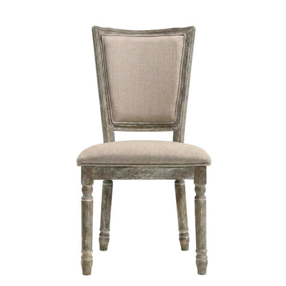 Upholstered Dining Chairs, Wood Side Chairs, Fabric & Reclaimed Gray, Set of 2