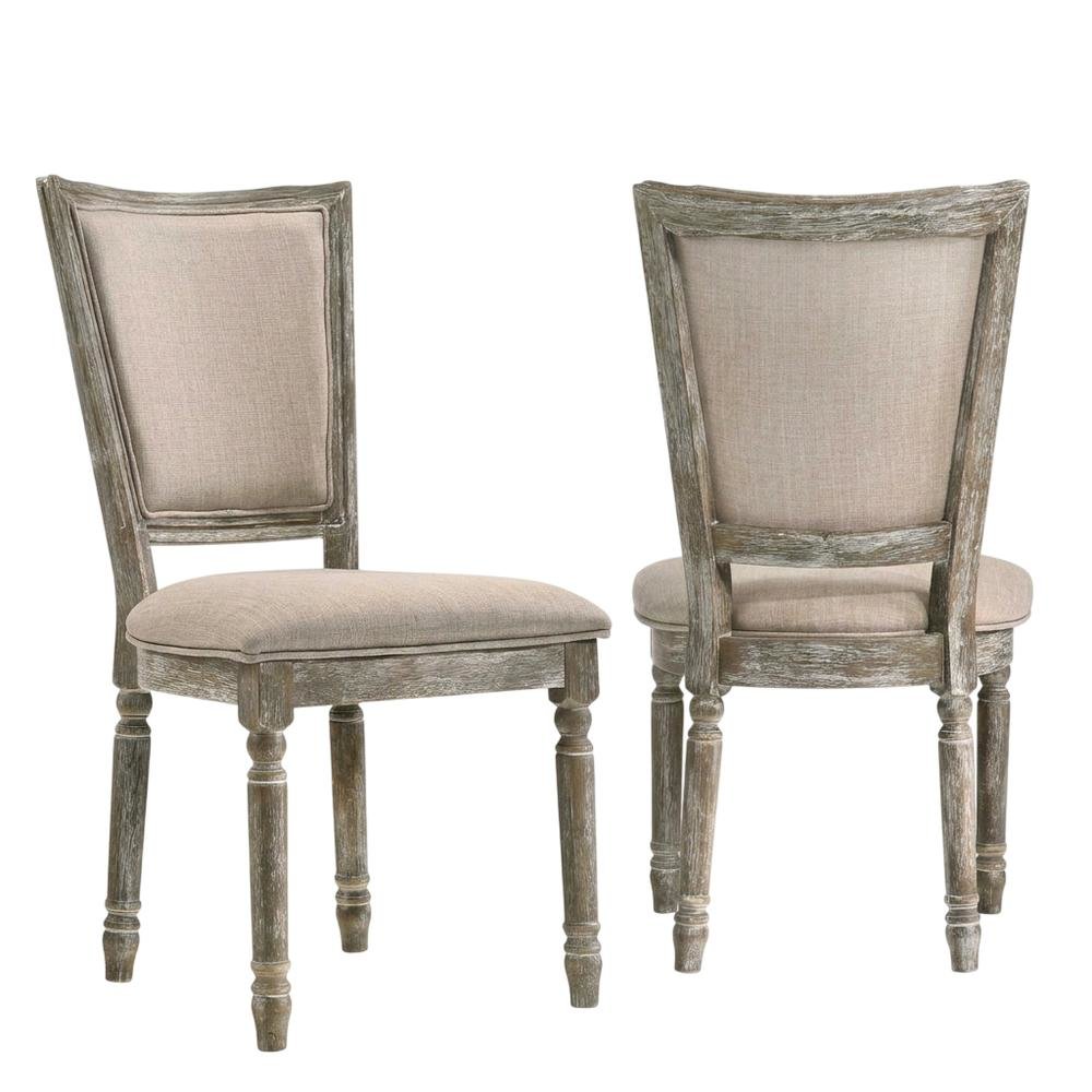 Upholstered Dining Chairs, Wood Side Chairs, Fabric & Reclaimed Gray, Set of 2