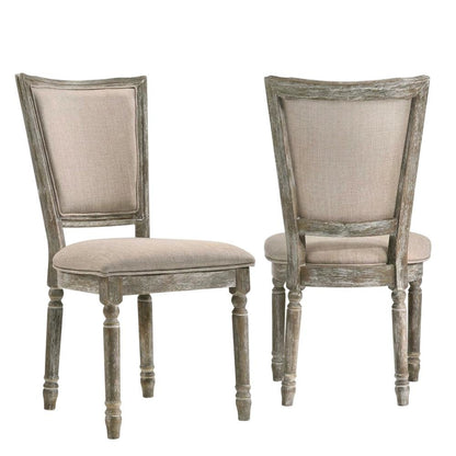 Upholstered Dining Chairs, Wood Side Chairs, Fabric & Reclaimed Gray, Set of 2