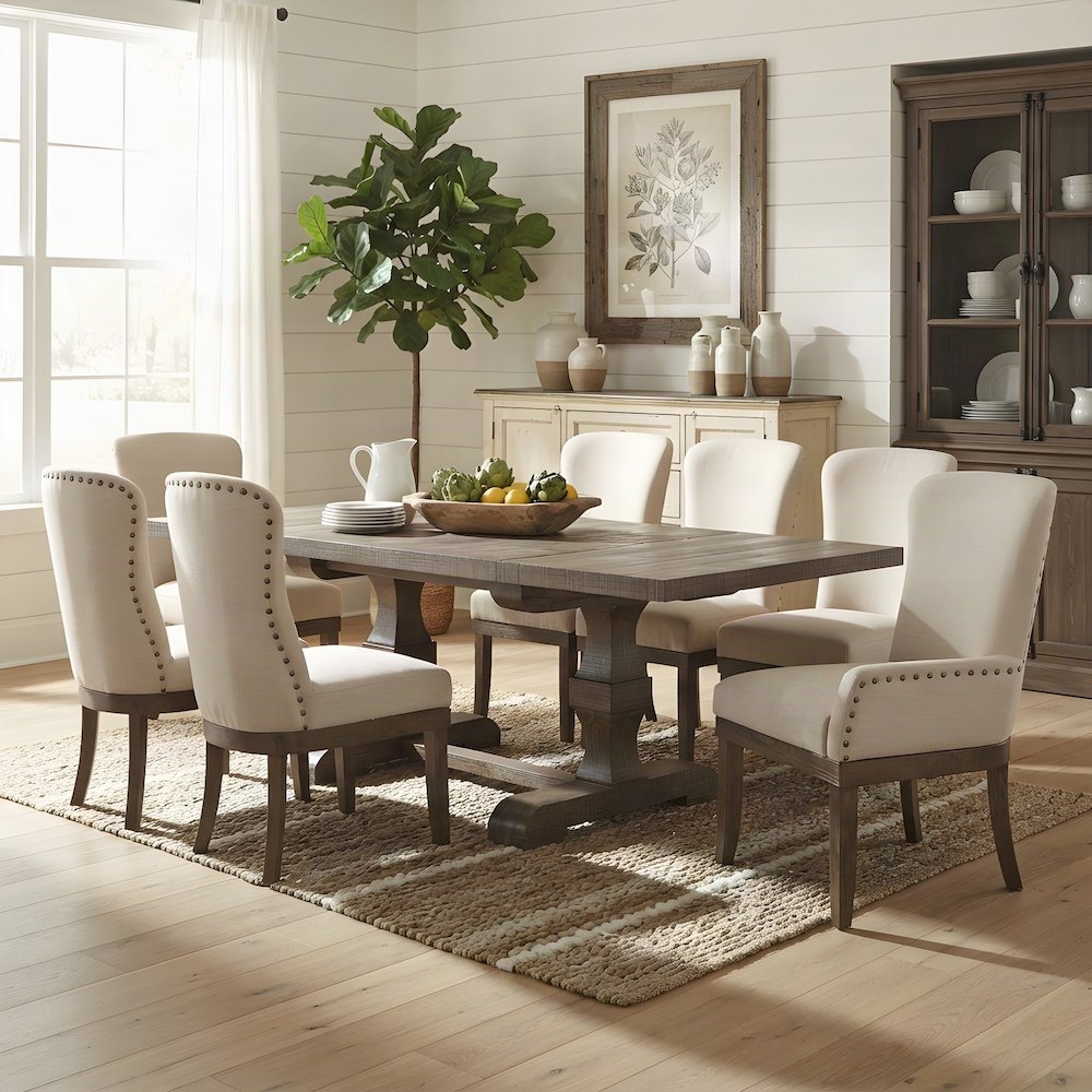Extendable Wood Veneer Dining Table with Removable Leaf, Pine, Salvage Brown