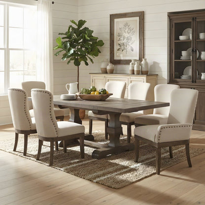Extendable Wood Veneer Dining Table with Removable Leaf, Pine, Salvage Brown