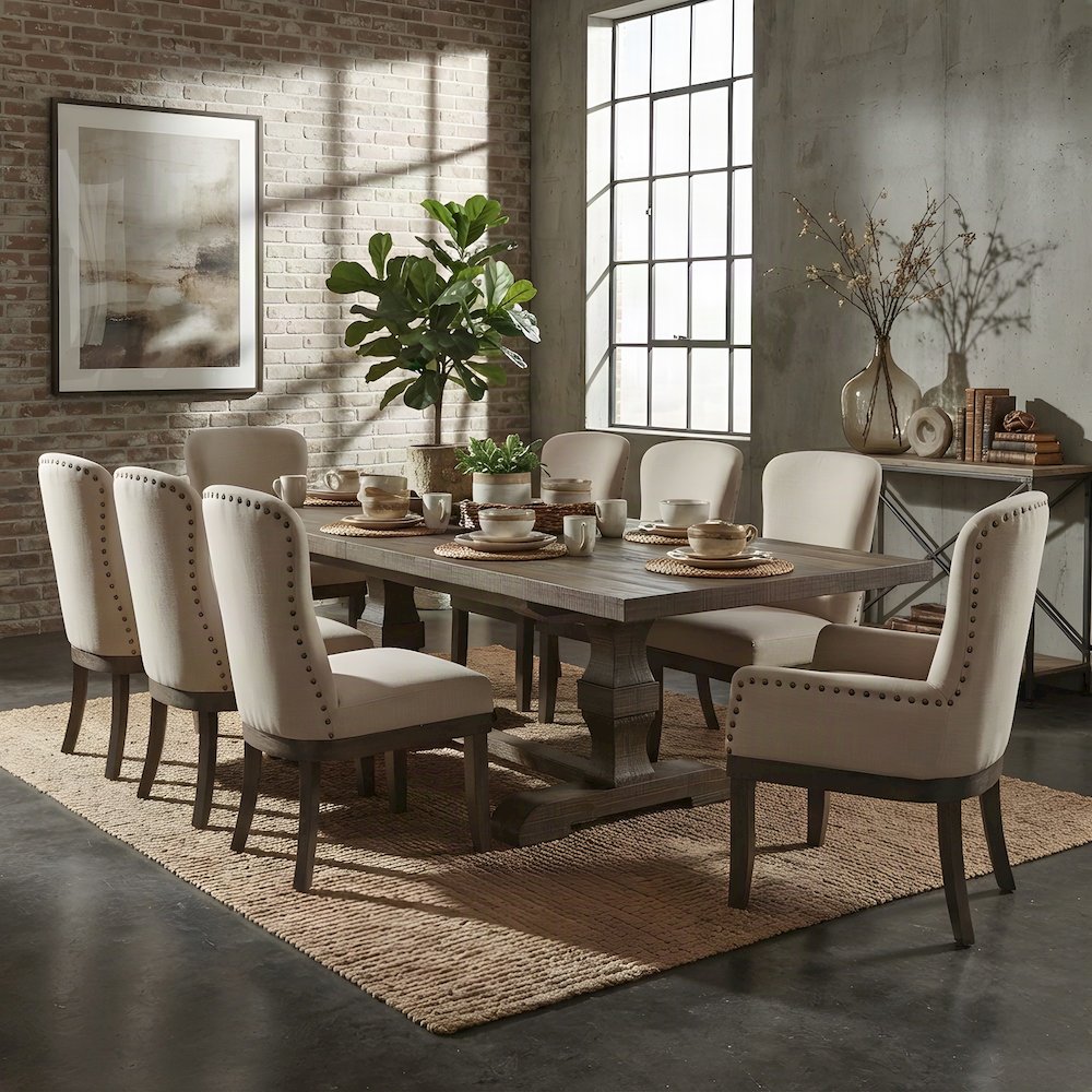 Extendable Wood Veneer Dining Table with Removable Leaf, Pine, Salvage Brown