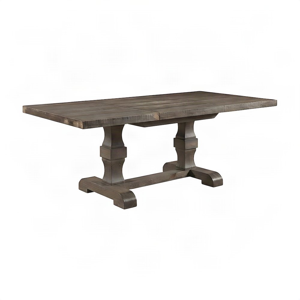 Extendable Wood Veneer Dining Table with Removable Leaf, Pine, Salvage Brown