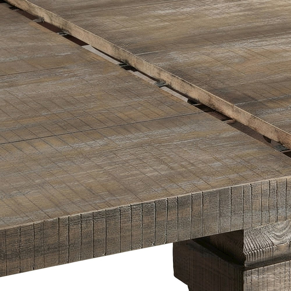 Extendable Wood Veneer Dining Table with Removable Leaf, Pine, Salvage Brown