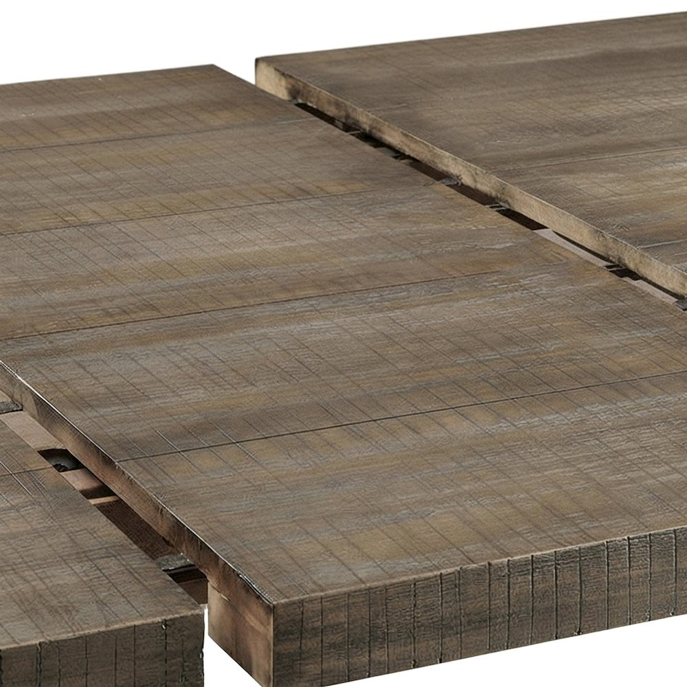 Extendable Wood Veneer Dining Table with Removable Leaf, Pine, Salvage Brown