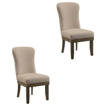 Linen Dining Side Chairs with Wood Frame, Beige Linen & Salvage Brown, Set of 2