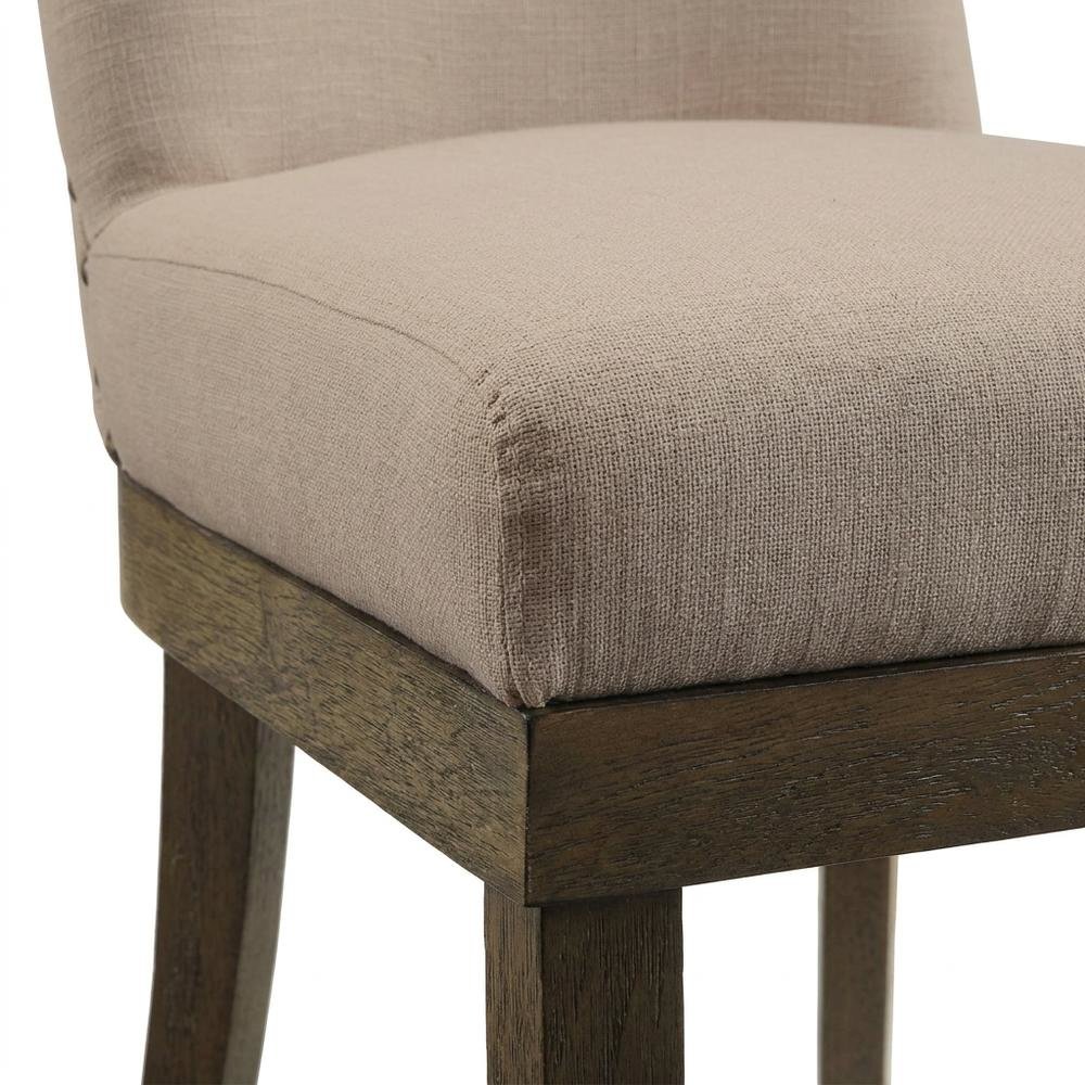 Linen Dining Side Chairs with Wood Frame, Beige Linen & Salvage Brown, Set of 2