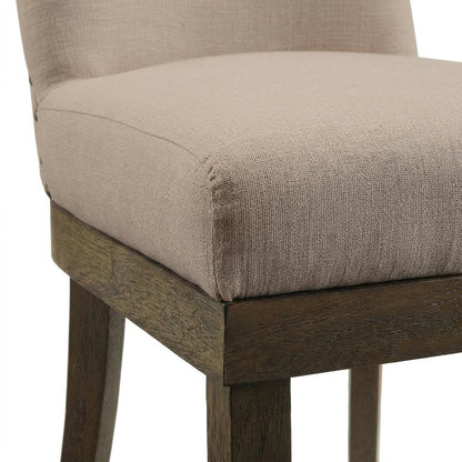 Linen Dining Side Chairs with Wood Frame, Beige Linen & Salvage Brown, Set of 2