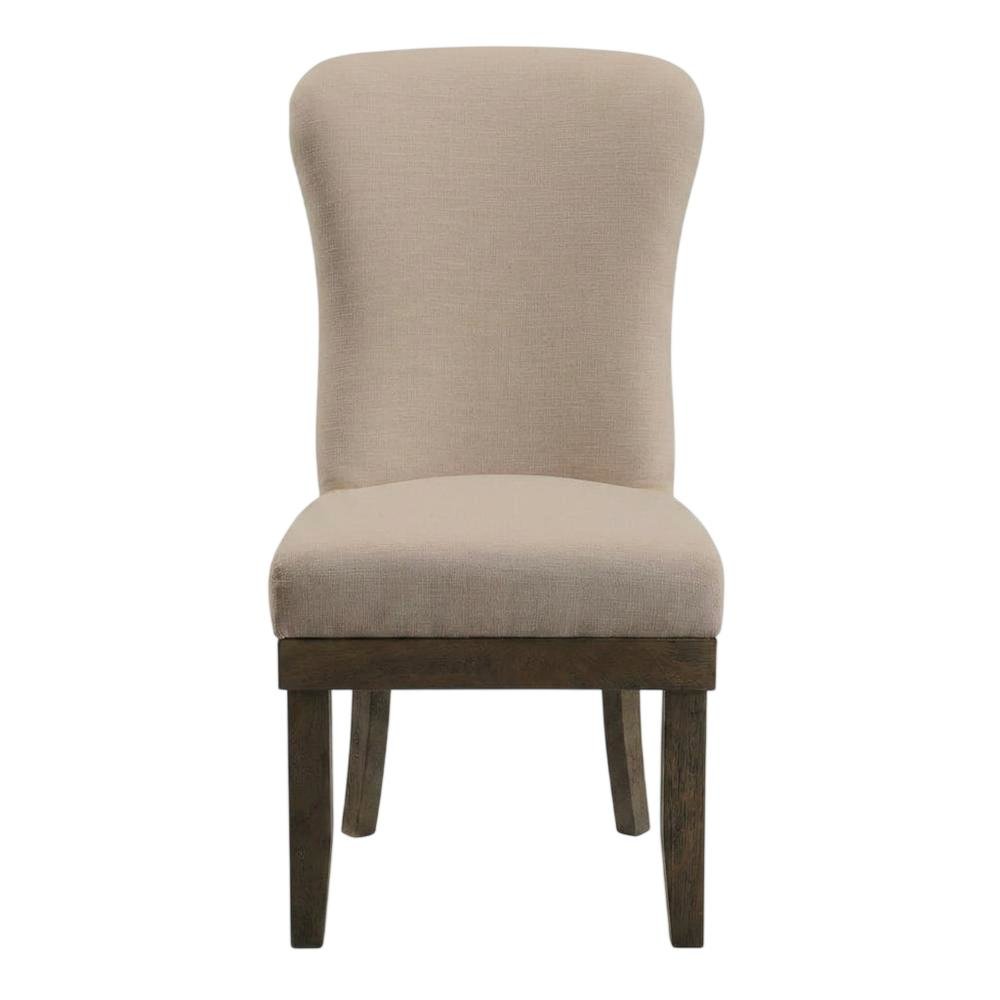 Linen Dining Side Chairs with Wood Frame, Beige Linen & Salvage Brown, Set of 2