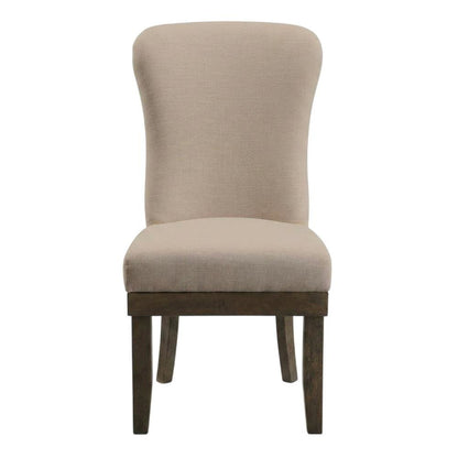 Linen Dining Side Chairs with Wood Frame, Beige Linen & Salvage Brown, Set of 2