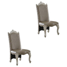 Upholstered PU Leather and Fabric Dining Chair with Wood Veneer Frames, Blue, Set of 2